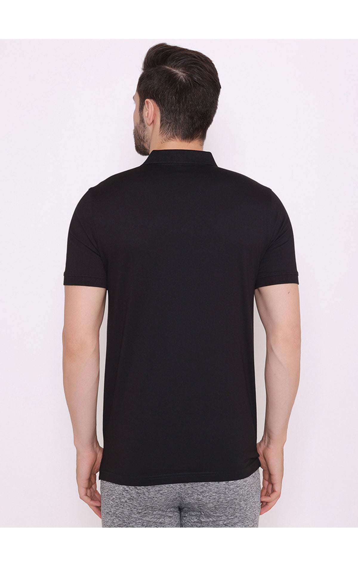 Bodyactive Solid Casual Half Sleeve Cotton Rich Polo T-Shirt for Men with Chest Pocket-TS53-BLK