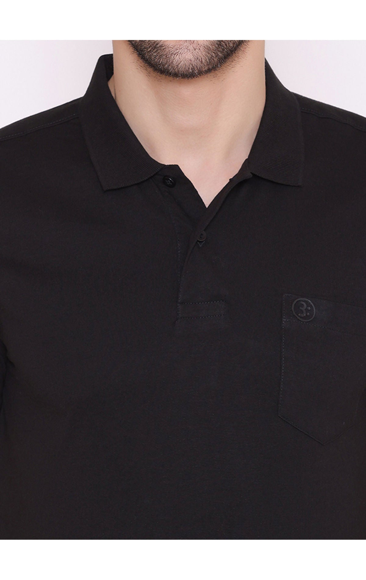 Bodyactive Solid Casual Half Sleeve Cotton Rich Polo T-Shirt for Men with Chest Pocket-TS53-BLK