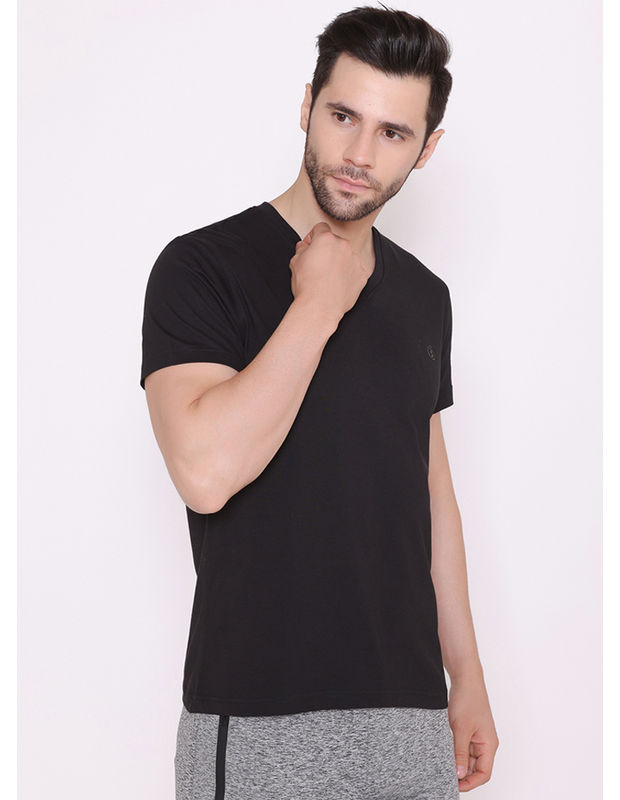 Bodyactive Modern Fit V Neck Half Sleeve T-Shirt for Men-TS60-BLK