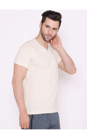 Bodyactive Modern Fit V Neck Half Sleeve T-Shirt for Men-TS60-NAT