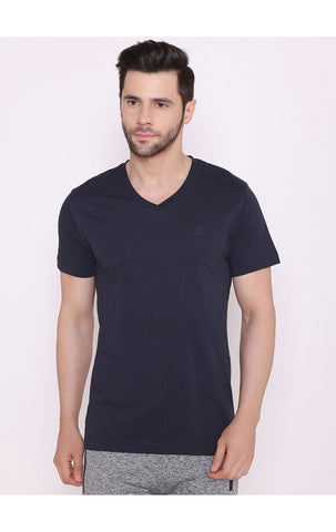 Bodyactive Modern Fit V Neck Half Sleeve T-Shirt for Men-TS60-NAV