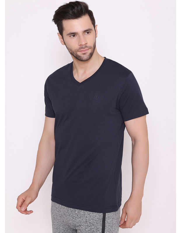 Bodyactive Modern Fit V Neck Half Sleeve T-Shirt for Men-TS60-NAV