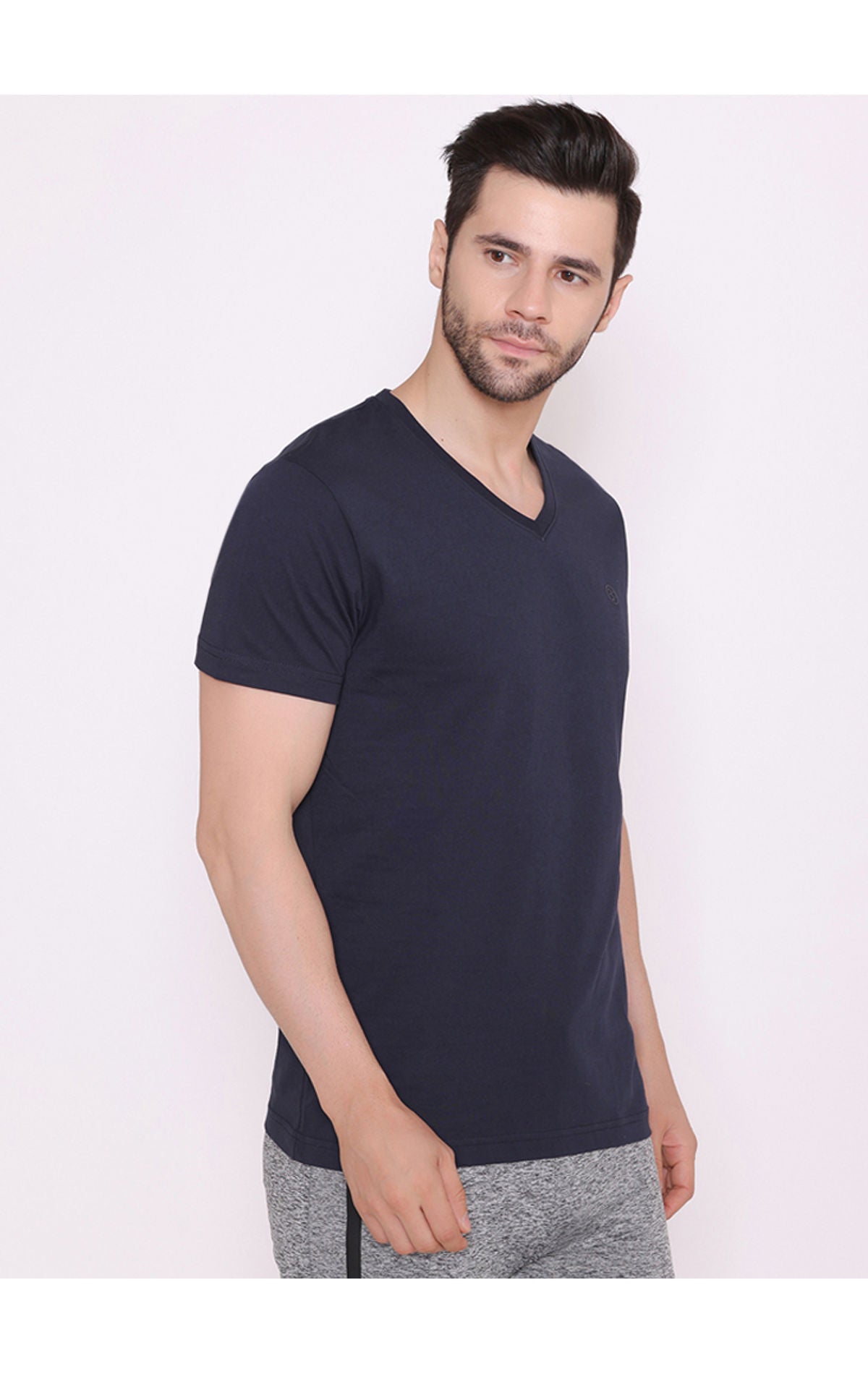 Bodyactive Modern Fit V Neck Half Sleeve T-Shirt for Men-TS60-NAV