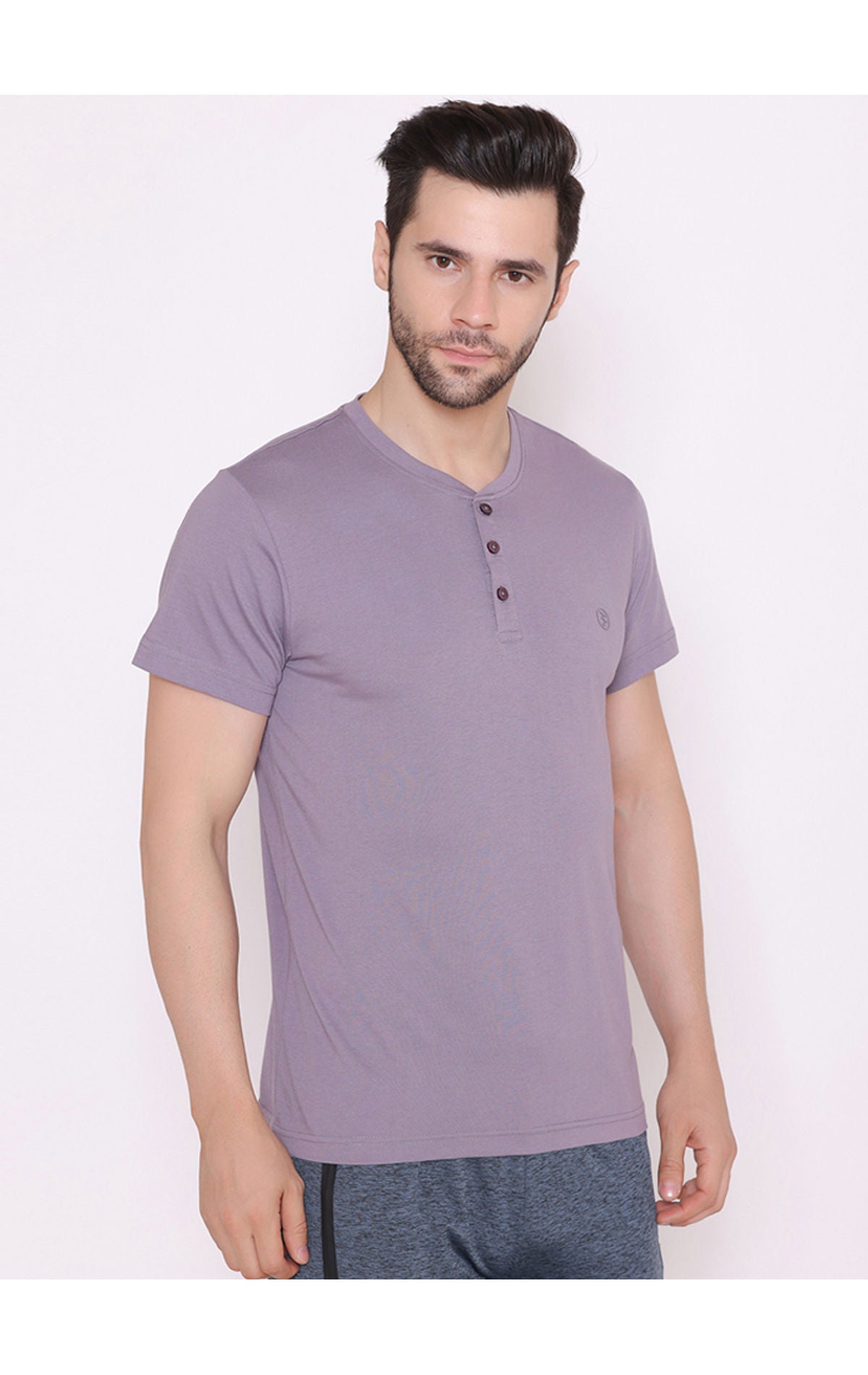 Bodyactive Half Sleeves Henley T-Shirt for Men-TS61-GRYRID