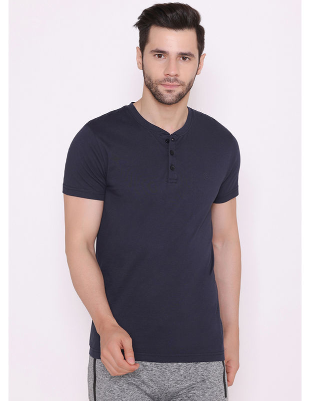 Bodyactive Half Sleeves Henley T-Shirt for Men-TS61-NAV