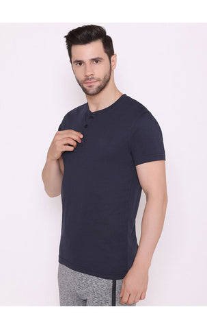 Bodyactive Half Sleeves Henley T-Shirt for Men-TS61-NAV