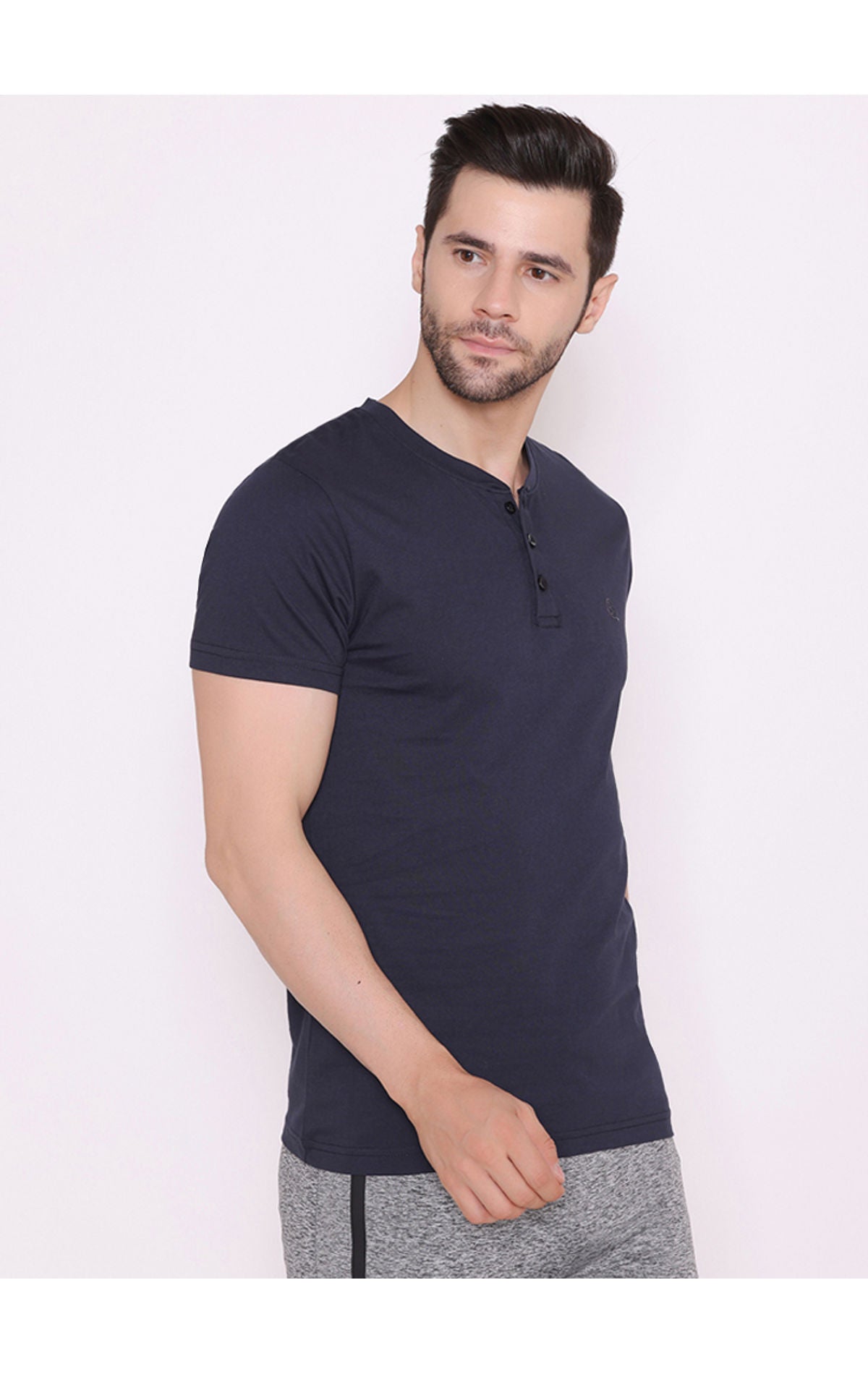 Bodyactive Half Sleeves Henley T-Shirt for Men-TS61-NAV