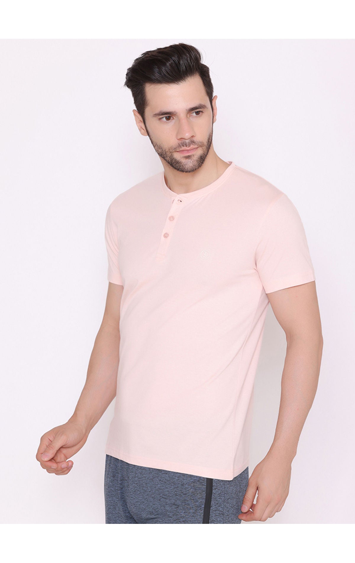 Bodyactive Half Sleeves Henley T-Shirt for Men-TS61-PEABL