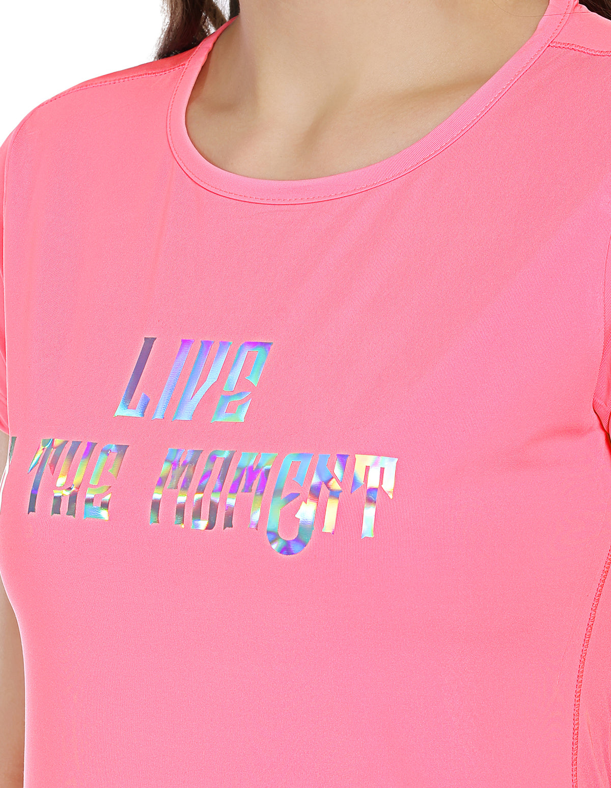 Bodyactive Pink Dry Fit Women's Poly Lycra T-shirt TS81-BRPIN