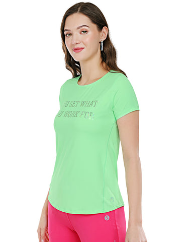 Bodyactive Light Green Dry Fit Women's Poly Lycra T-shirt TS81-LTGRN