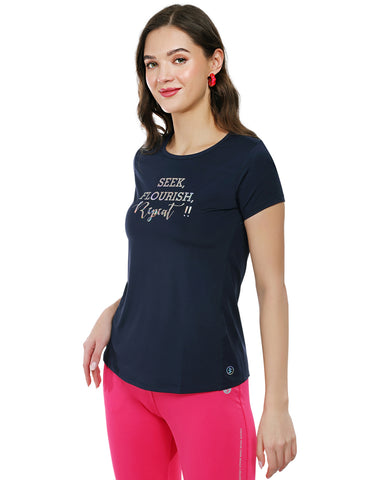 Bodyactive Navy Cotton Rich Regular Women's T-shirt TS81-NAV