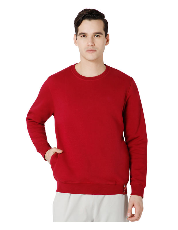 Bodyactive Men Fleece Crew Neck Maroon Sweatshirt TSM111-MEH