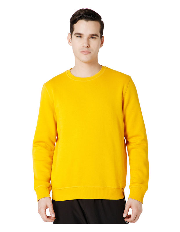 Bodyactive Men Fleece Crew Neck Yellow Sweatshirt TSM111-MUST