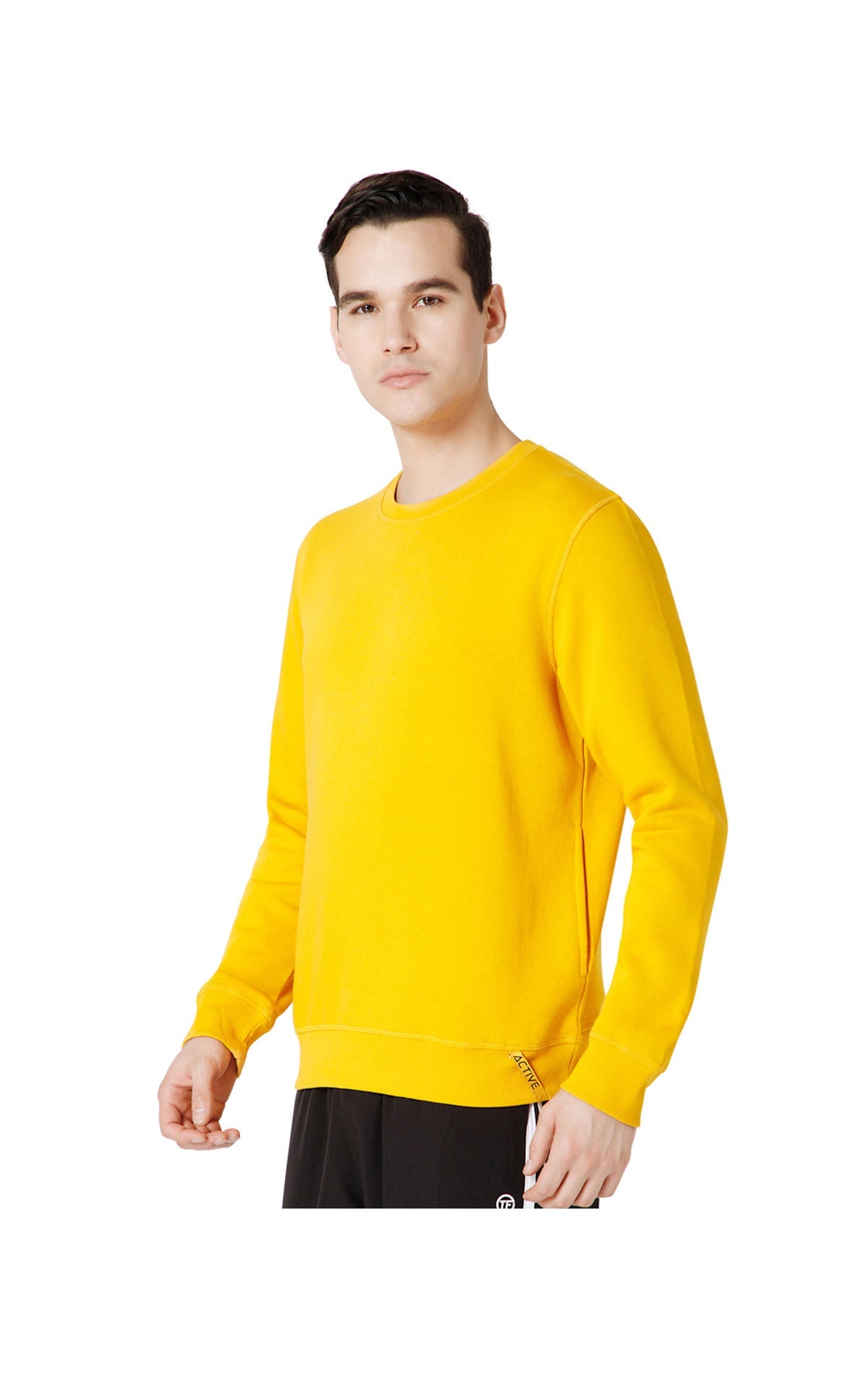 Bodyactive Men Fleece Crew Neck Yellow Sweatshirt TSM111-MUST