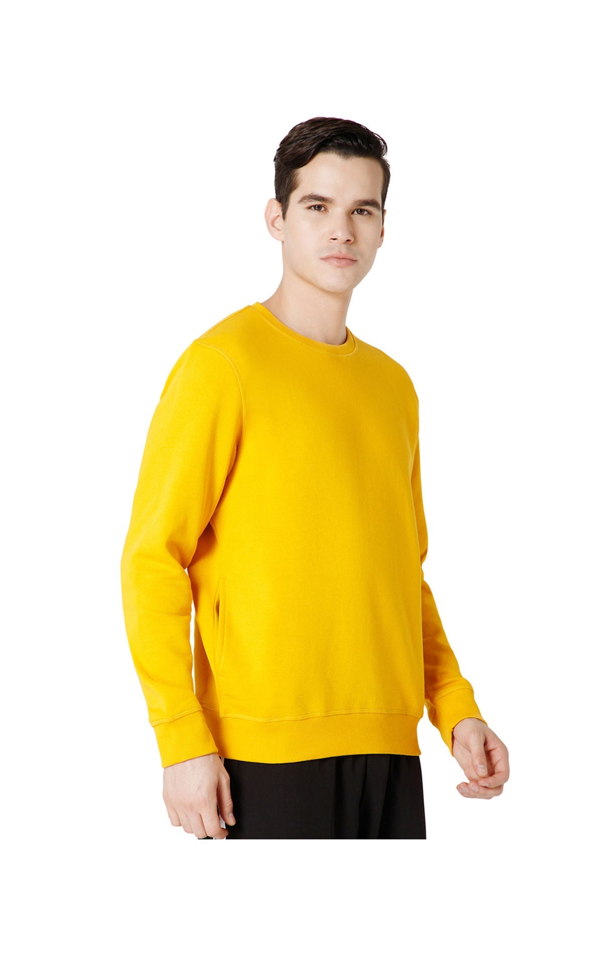 Bodyactive Men Fleece Crew Neck Yellow Sweatshirt TSM111-MUST