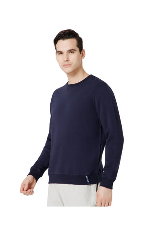 Bodyactive Men Fleece Crew Neck Dark Blue Sweatshirt TSM111-NVY