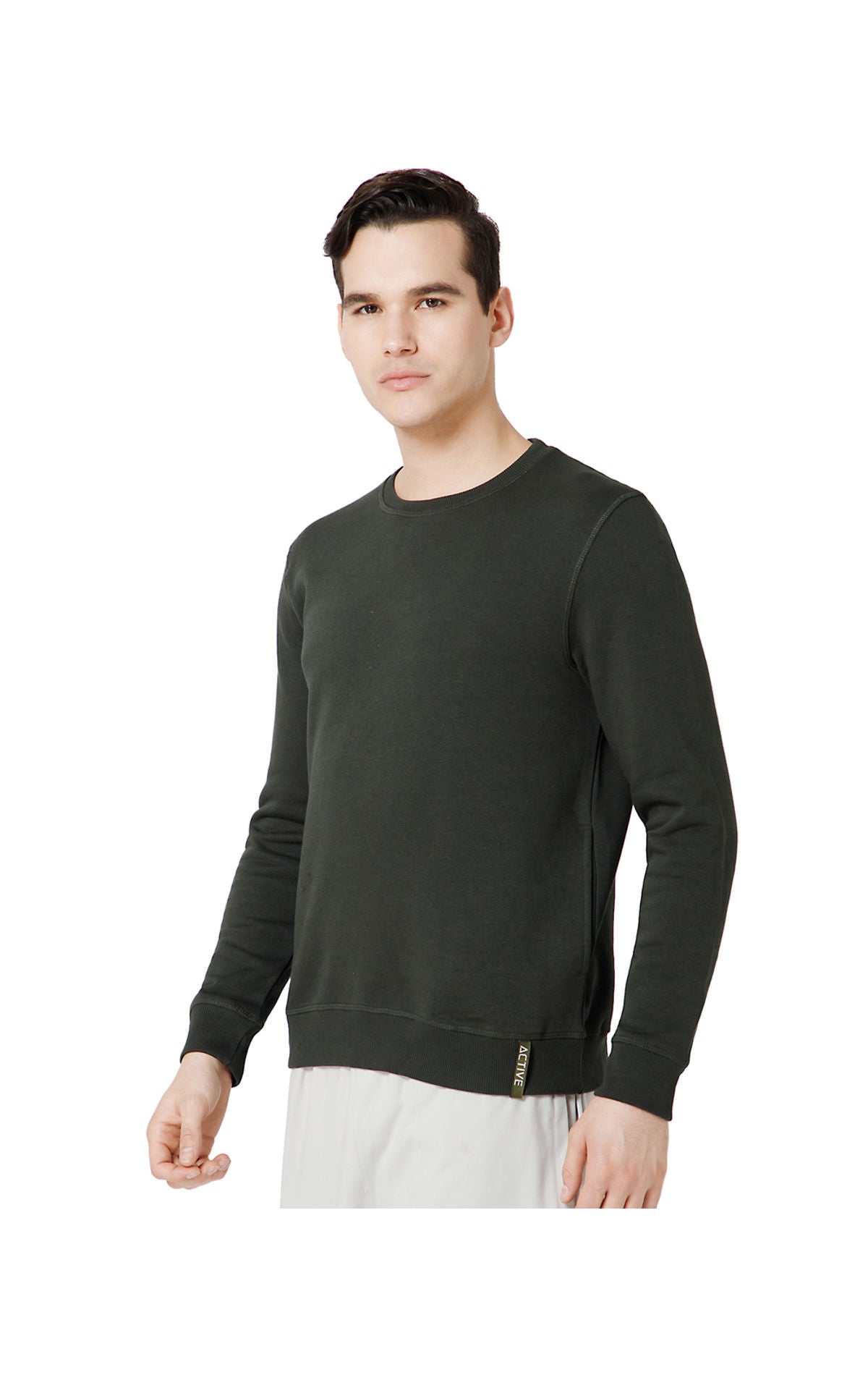 Bodyactive Men Fleece Crew Neck Green Sweatshirt TSM111-OLI