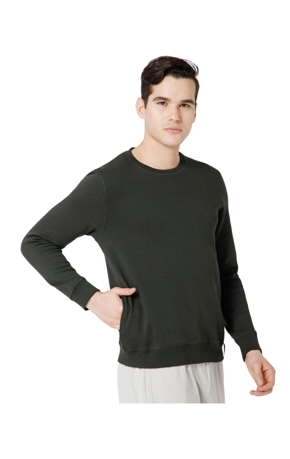 Bodyactive Men Fleece Crew Neck Green Sweatshirt TSM111-OLI