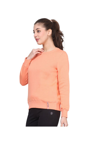 Bodyactive Women Cotton Fleece Blend Orange Solid Crew Neck Sweatshirt-TSW112_PCH