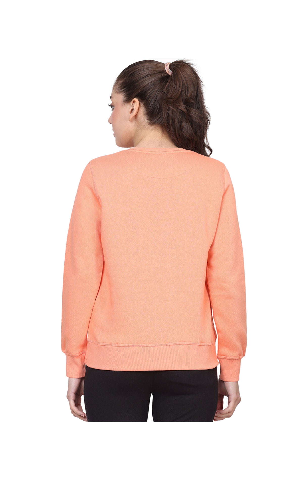 Bodyactive Women Cotton Fleece Blend Orange Solid Crew Neck Sweatshirt-TSW112_PCH