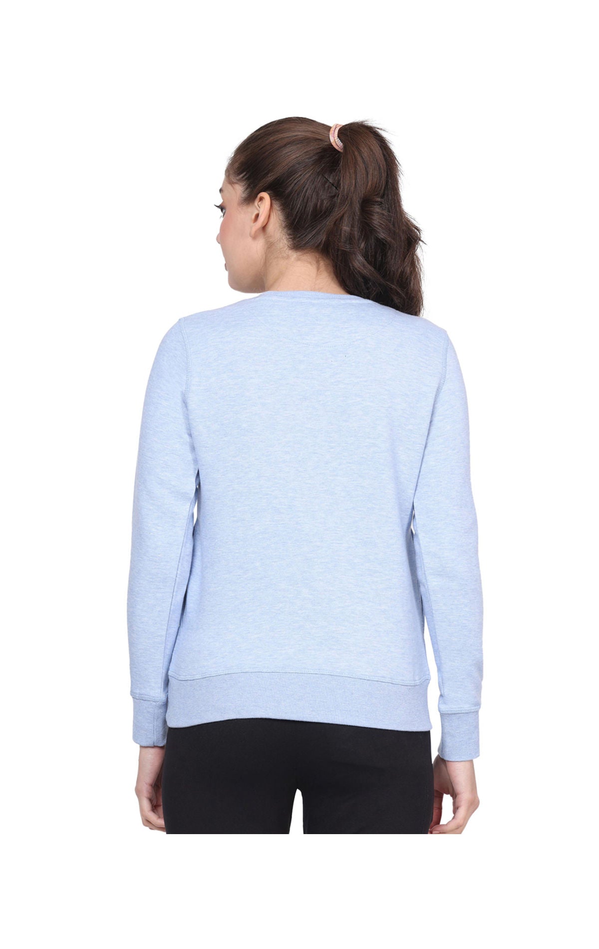 Bodyactive Women Cotton Fleece Blend Light Blue Solid Crew Neck Sweatshirt-TSW112_SKBLU