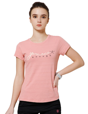 Women's Super Soft Polyester Spandex Printed Half Sleeve T-Shirt – Light Peach(TSW3)