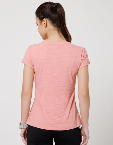 Women's Super Soft Polyester Spandex Printed Half Sleeve T-Shirt – Light Peach(TSW3)