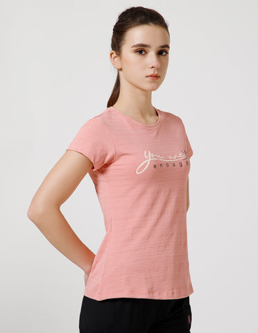 Women's Super Soft Polyester Spandex Printed Half Sleeve T-Shirt – Light Peach(TSW3)