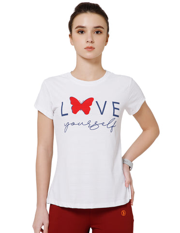 Women's Super Soft Polyester Spandex Printed Half Sleeve T-Shirt – Off-White(TSW3)