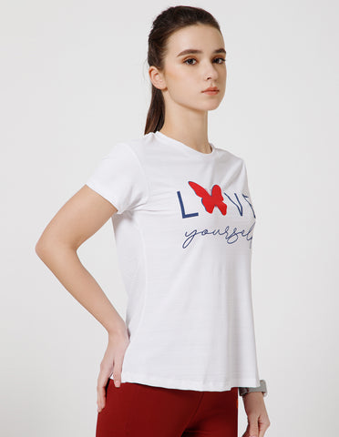 Women's Super Soft Polyester Spandex Printed Half Sleeve T-Shirt – Off-White(TSW3)