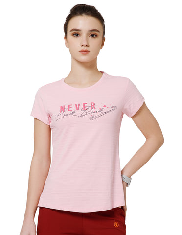 Women's Super Soft Polyester Spandex Printed Half Sleeve T-Shirt – Pink(TSW3)