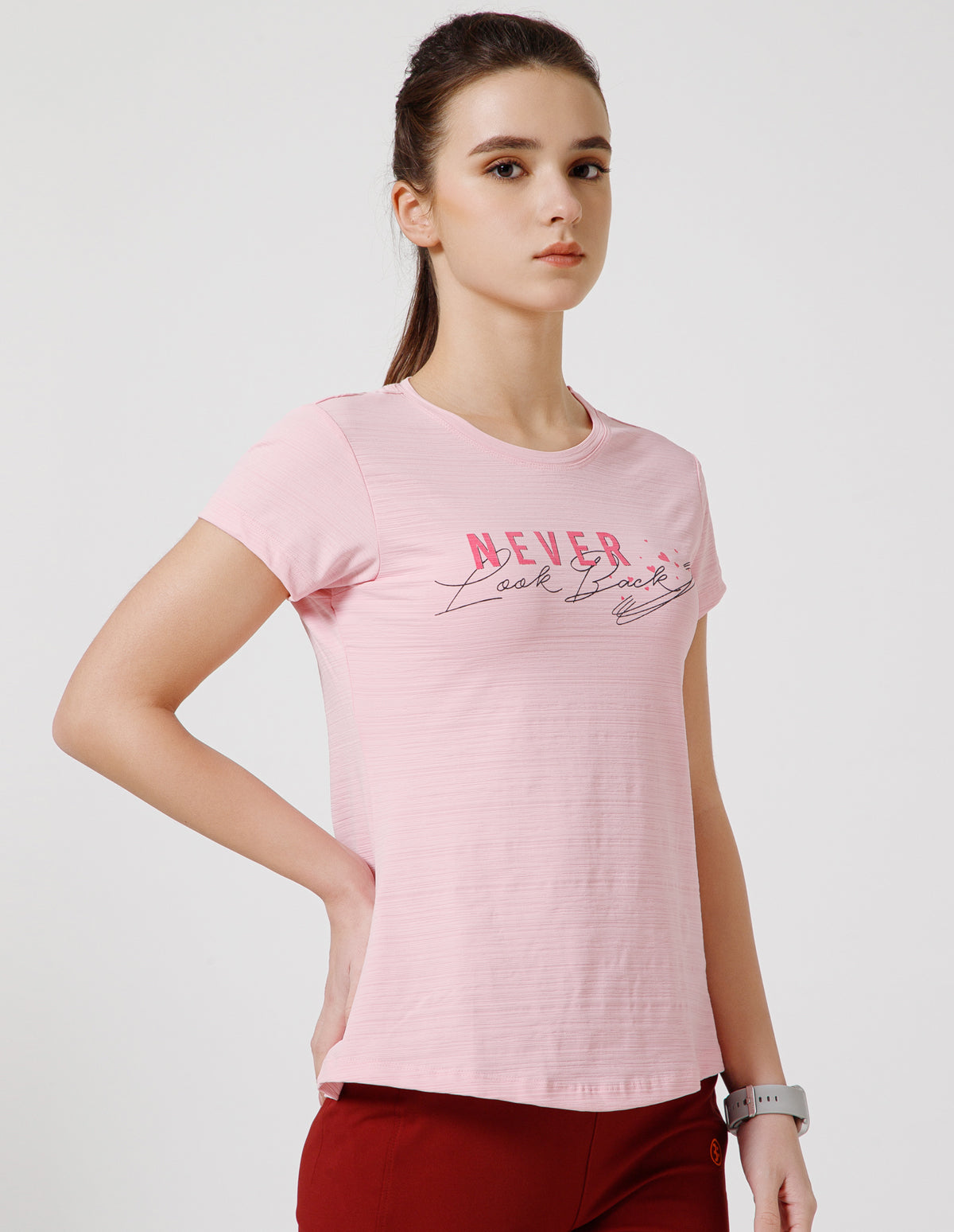 Women's Super Soft Polyester Spandex Printed Half Sleeve T-Shirt – Pink(TSW3)