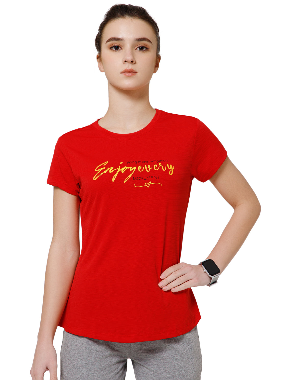 Women's Super Soft Polyester Spandex Printed Half Sleeve T-Shirt –Red(TSW3)