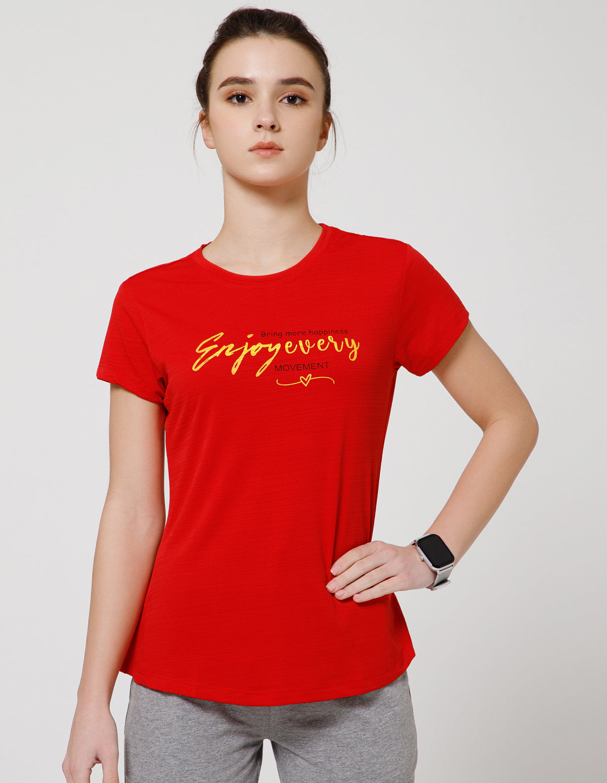Women's Super Soft Polyester Spandex Printed Half Sleeve T-Shirt –Red(TSW3)