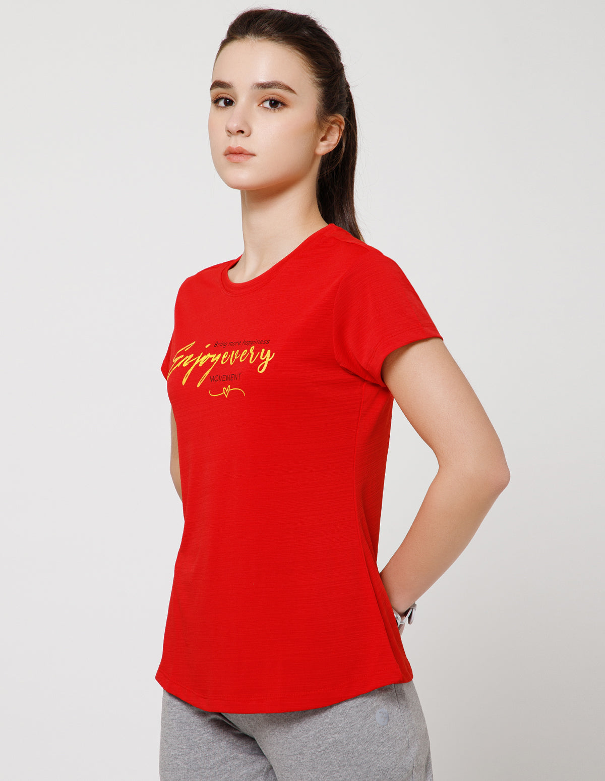 Women's Super Soft Polyester Spandex Printed Half Sleeve T-Shirt –Red(TSW3)