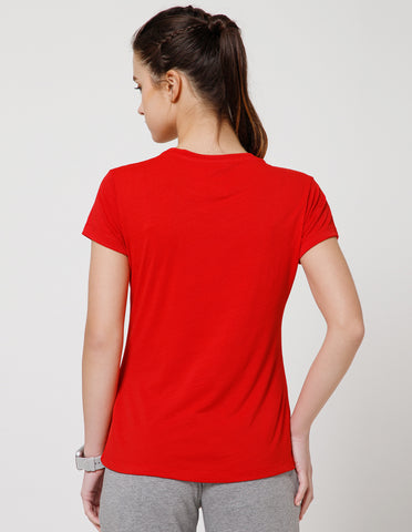 Women's Super Soft Polyester Spandex Printed Half Sleeve T-Shirt –Red(TSW3)