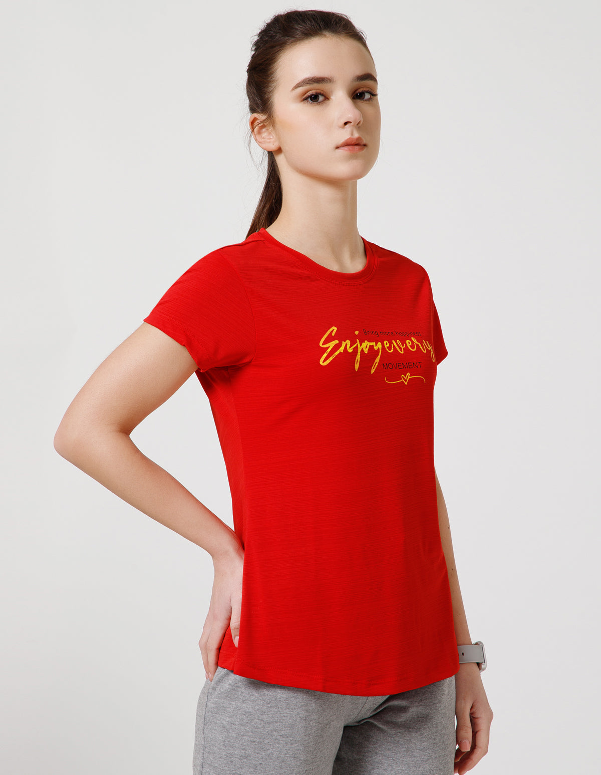 Women's Super Soft Polyester Spandex Printed Half Sleeve T-Shirt –Red(TSW3)