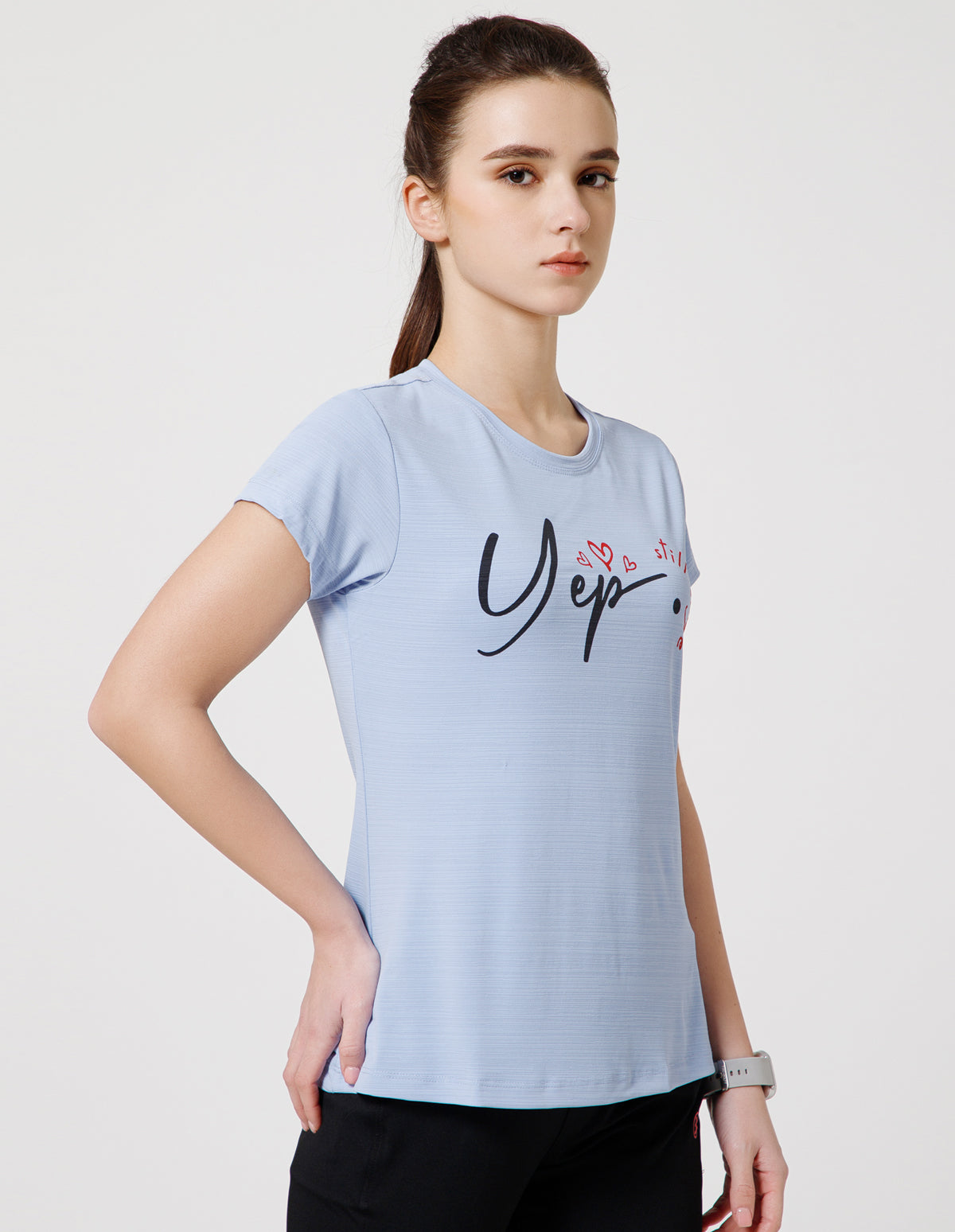 Women's Super Soft Polyester Spandex Printed Half Sleeve T-Shirt – Sky Blue(TSW3)