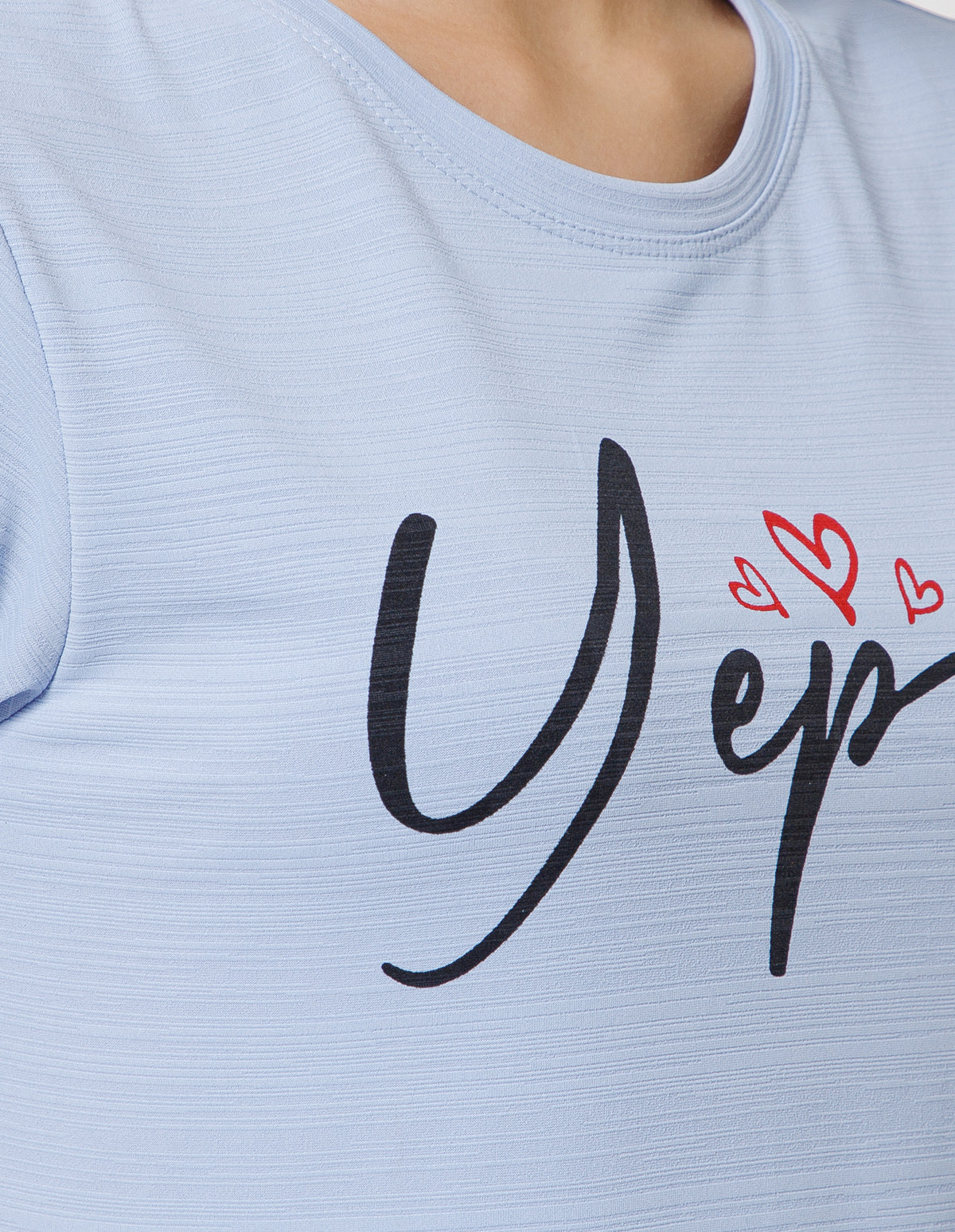 Women's Super Soft Polyester Spandex Printed Half Sleeve T-Shirt – Sky Blue(TSW3)