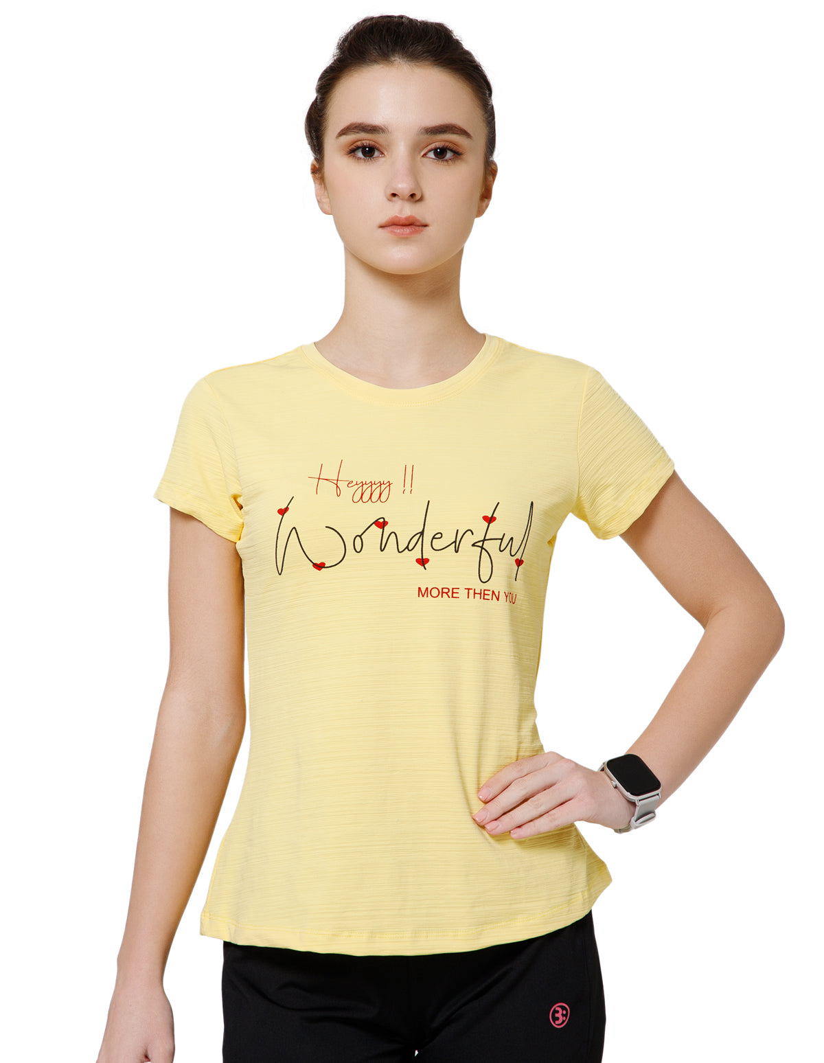 Women's Super Soft Polyester Spandex Printed Half Sleeve T-Shirt – Yellow(TSW3)