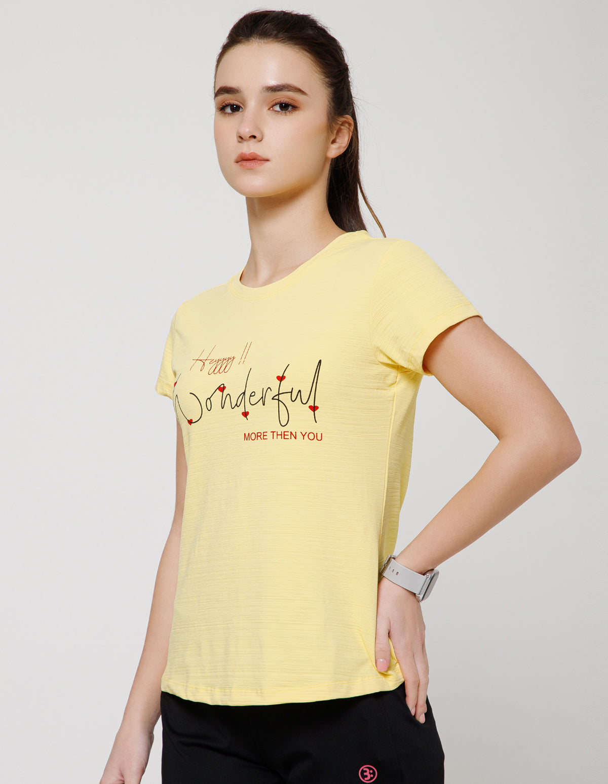 Women's Super Soft Polyester Spandex Printed Half Sleeve T-Shirt – Yellow(TSW3)