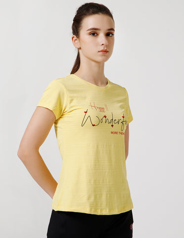 Women's Super Soft Polyester Spandex Printed Half Sleeve T-Shirt – Yellow(TSW3)