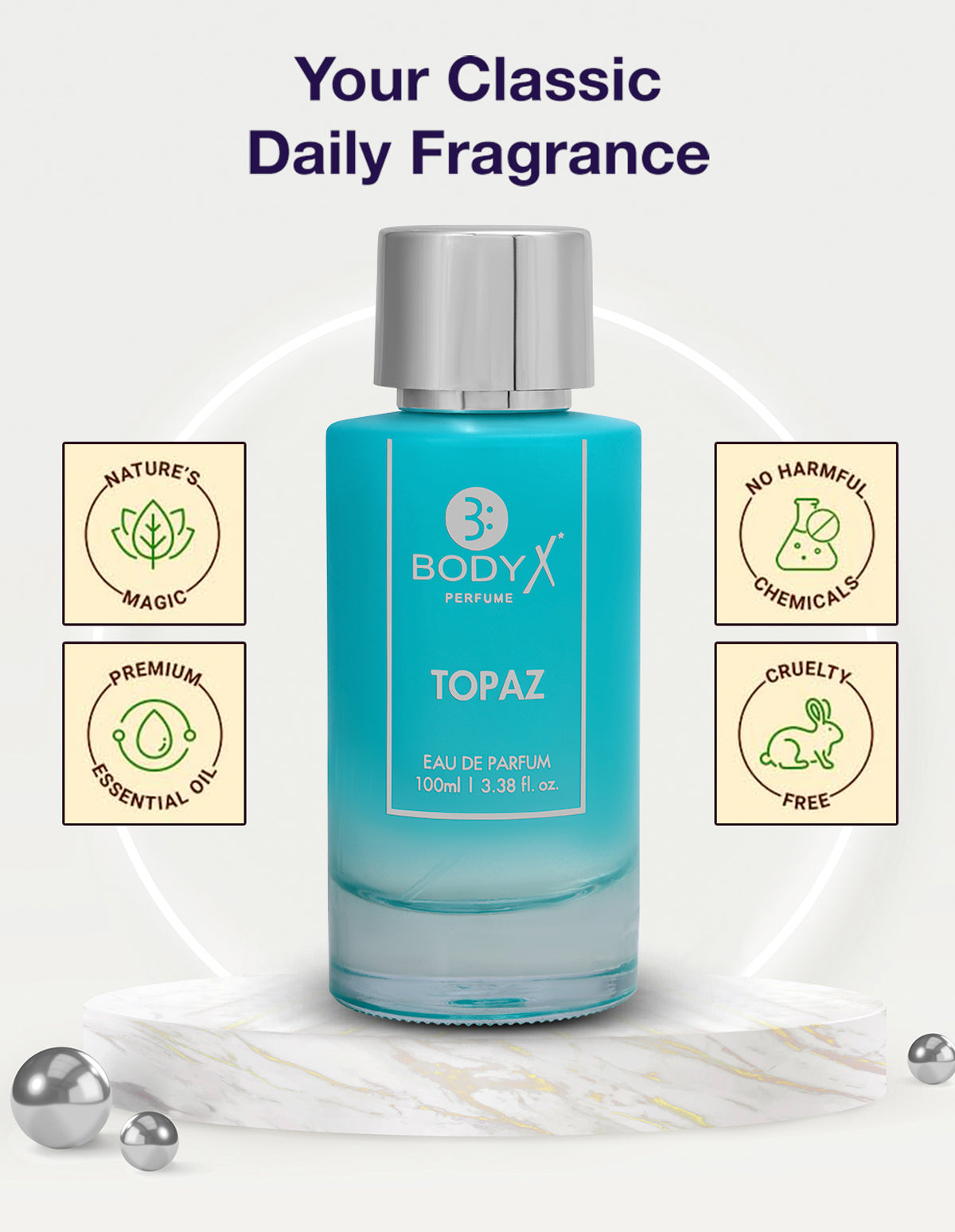 BodyX Topaz Eau De Parfum for Men Long-Lasting Masculine Fragrance-100ml