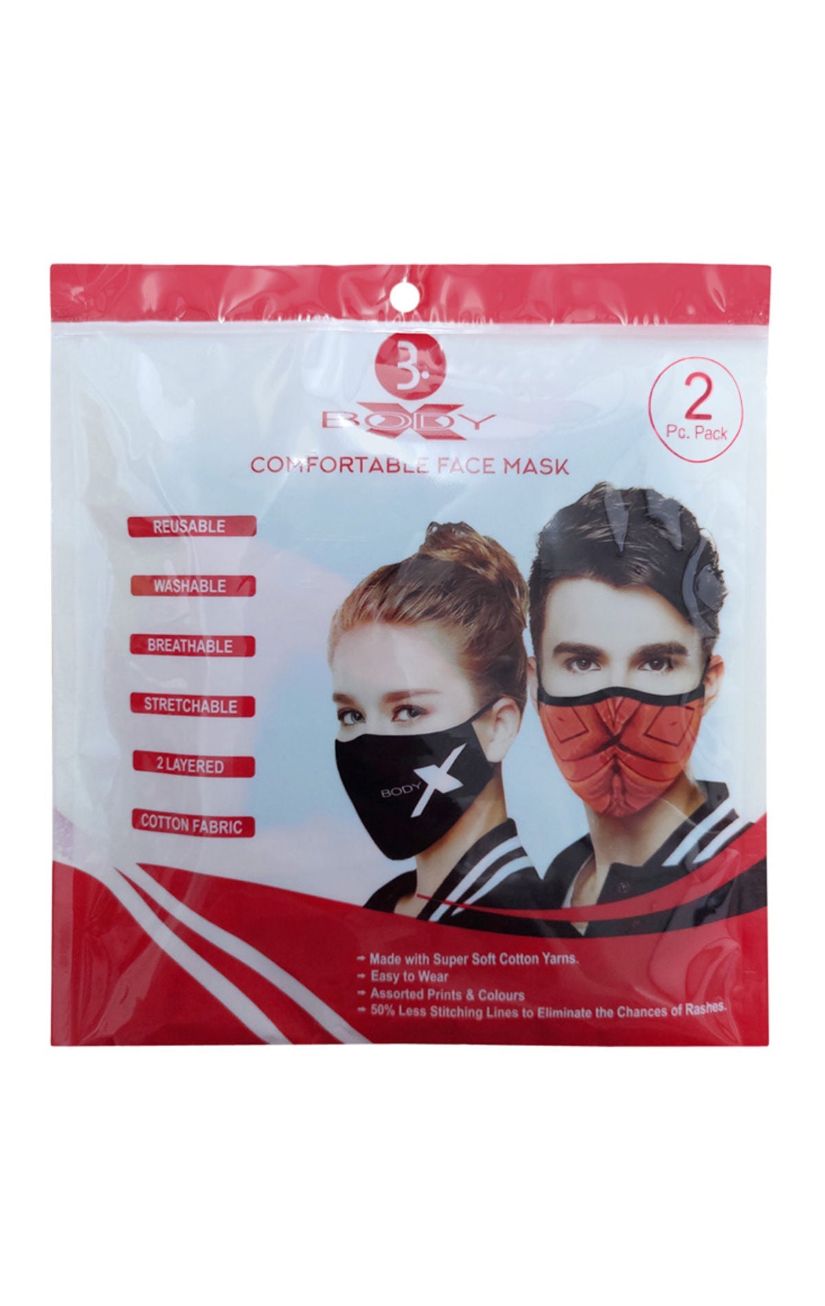 Body X Men Face Mask-Solid Color Cotton-Pack of 2- MSM-1